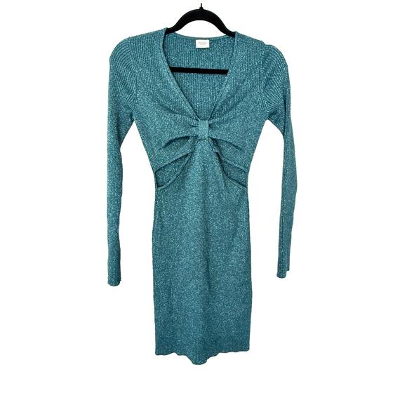 Abercrombie & Fitch Metallic Knit Cutout Sweater Dress Small Teal Long Sleeve - Picture 1 of 4